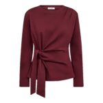 OrianeCC LS Pleat Tie Tee - Wine Red