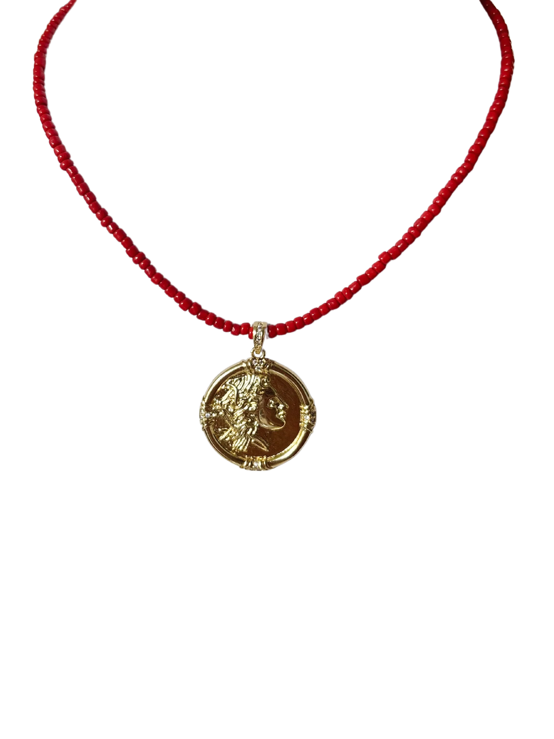 moon Red beads with coin - Afbeelding 1