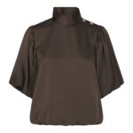 Parisa Heavy Sateen Blouse - Dark Brown