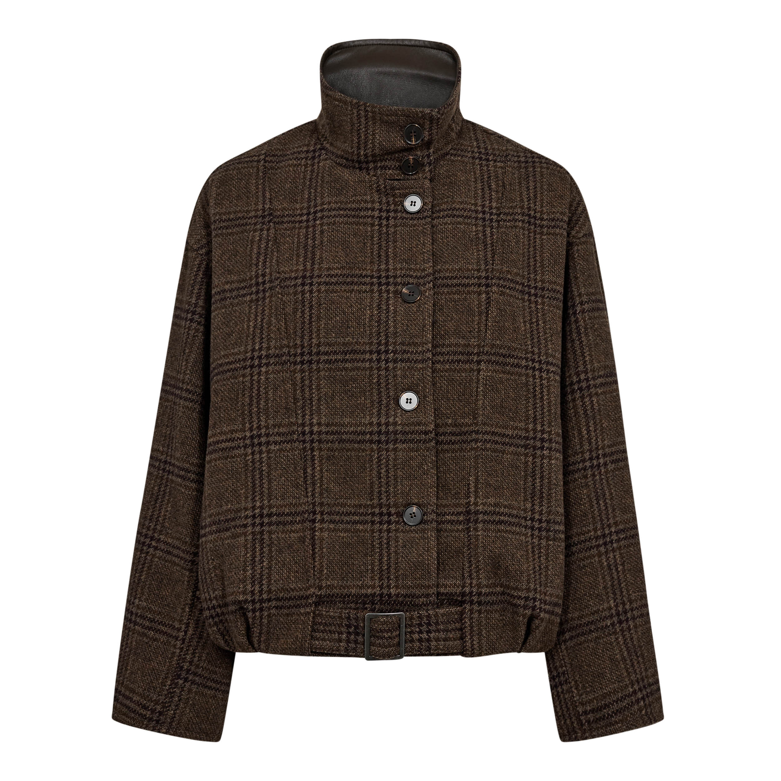 500170-OlvaCC-Check-Balloon-Jacket-20003-11 OlvaCC Check Balloon Jacket - Dark Brown - Afbeelding 1
