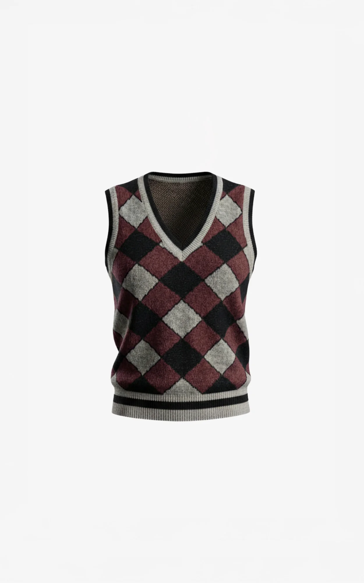 Malaysia_burguny_grey_check Malaysia W6 Waistcoat - Burgundy/Navy/Grey - Afbeelding 1