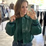 Dalyn Crackle Faux Leather Bomber - Evergreen