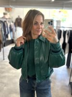 Dalyn Crackle Faux Leather Bomber - Evergreen