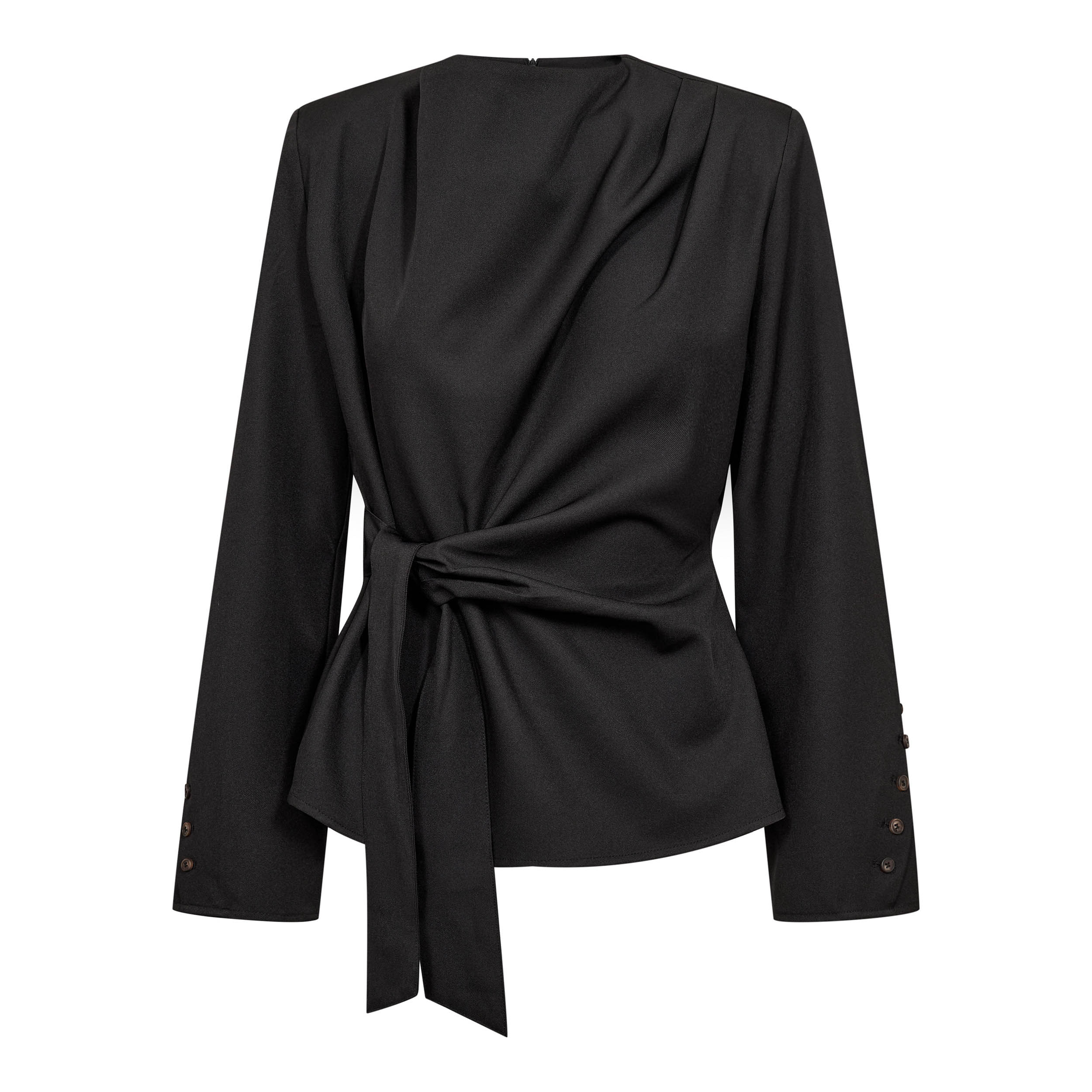 500514-LunaCC-Pleat-Tie-Blouse-65001-11 LunaCC Tie Blouse - Black - Afbeelding 1