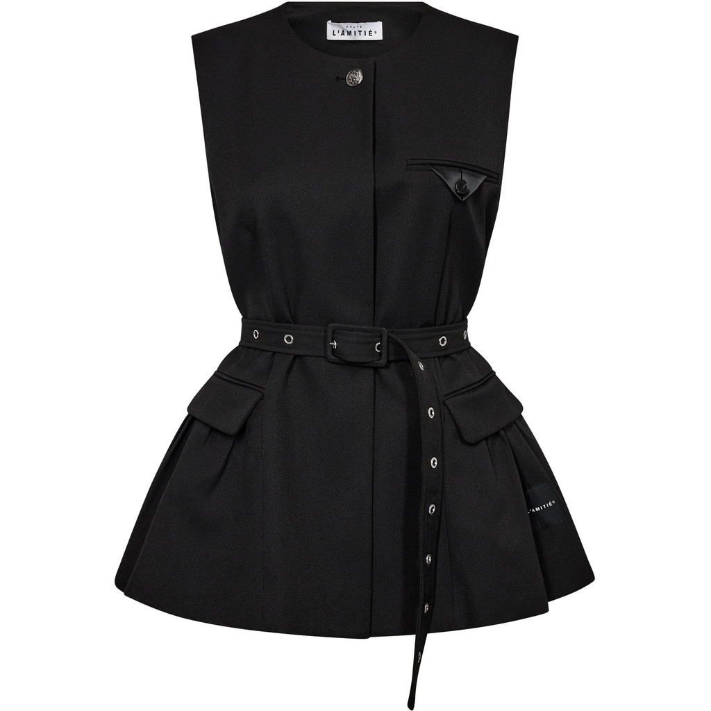 HL10910_Black_1 Premiere Peplum Belt Vest - Black - Afbeelding 1