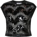 Mirror Sequin Crop Top - Black