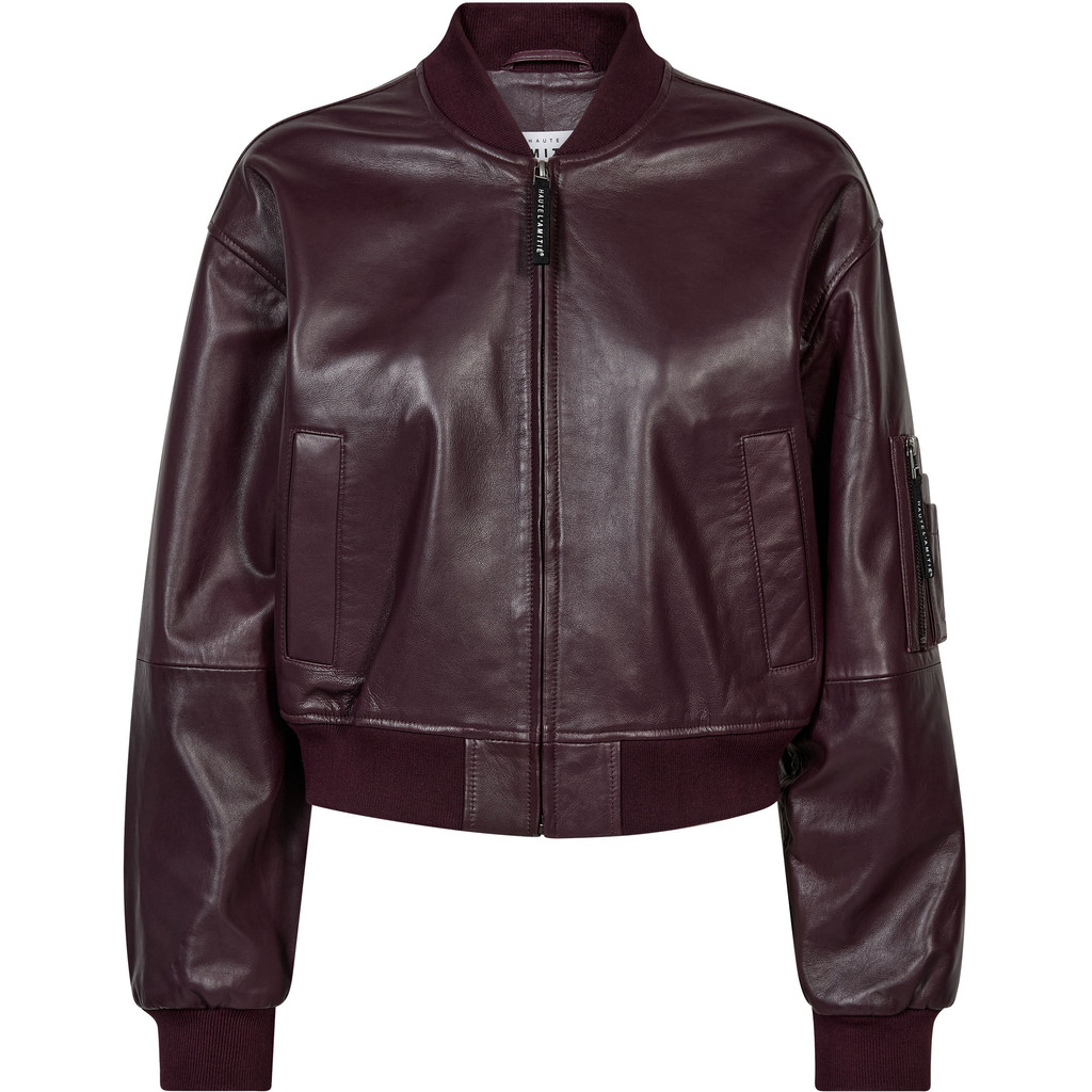 HL10996_Wine_1 Yasmin Leather Bomber Jacket - Wine (PRE-ORDER) - Afbeelding 1